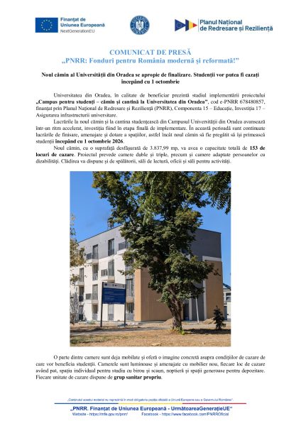 Comunicat de presă Universitatea din Oradea