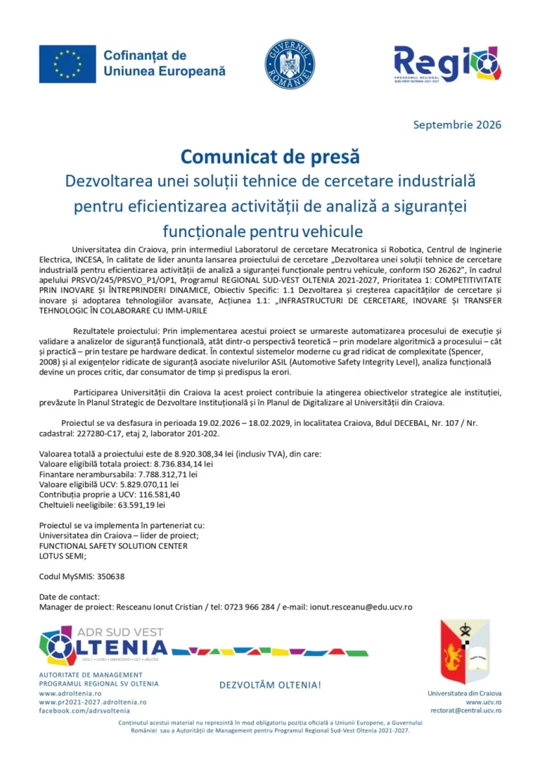 Comunicat de presă Universitatea din Craiova