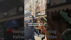 Imagini virale! Furtul unei tăvi cu înghețată a eclipsat violențele în haosul protestelor din Milano VIDEO