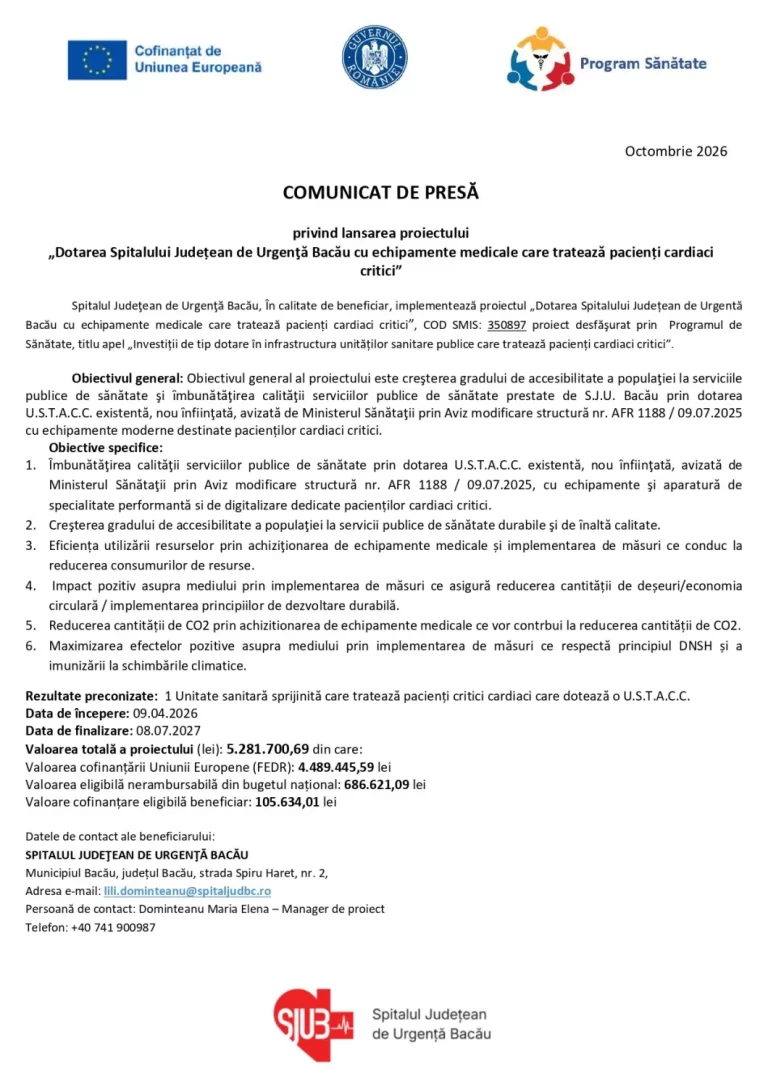 Comunicat de presă Spitalul Judeţean de Urgenţă Bacău